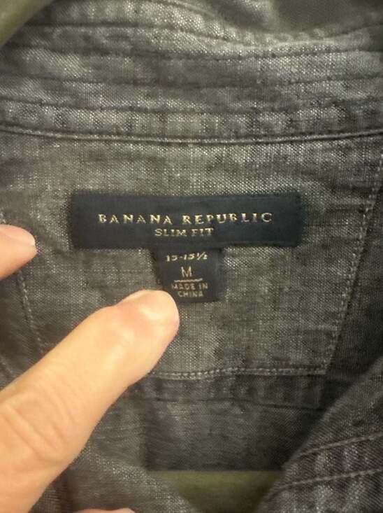 Banana Republic Men's Slim Fit Gray Slub Chambray Button Down Shirt Size M 15 x - Picture 2 of 8